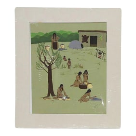 Original Signed "Women Gathering" by Nadine Marler 20th C. Cherokee, 1975