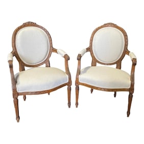 Classic French Antique Highly Carved Louis XVI Armchairs or Fauteuils -A Pair