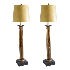 Pair Floor Lamps Created From 19th C. Fluted Gilt Wood Columns