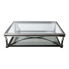 Vintage Iron & Glass Tow Tier Coffee Table With Figural Mounts.