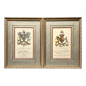 Pair of Framed 18th Century English Coat of Arms From Peerage Book