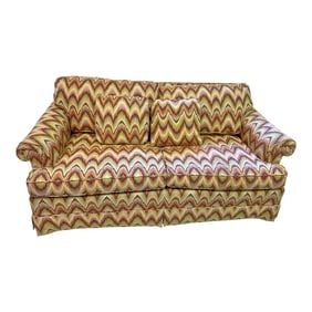 1970's Baker Furniture 2 Seater Sofa in a Colorful Flame Stitch Upholstery