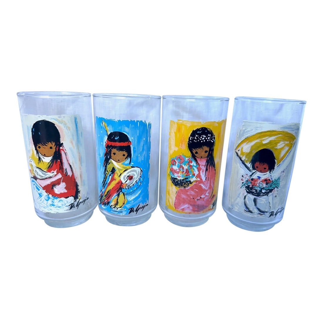 Ted DeGrazia Glasses-A Set: Ted DeGrazia Native American Girls Glassware. Super cute and perfect for a southwest home. 5.75in h x 2.75in w Make sure to follow me, I have flash sales for my followers only A4 Condition: Alteration