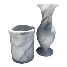 Marble Vase & Matching Utensil Holder