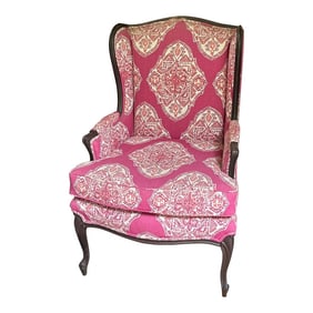 1970s Pink Cushioned Chair With Wooden Accents