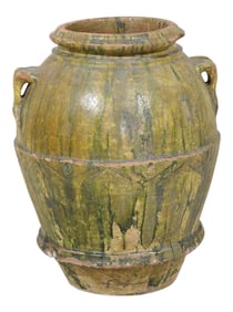 18th Century Large Italian Terracotta Jar with Rich Green Poured Glaze
