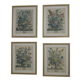 Set of 4 Colonial Style Floral Anniversary Framed Prints