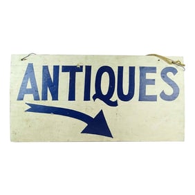 Vintage Wooden Painted "Antiques" Trade Sign