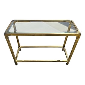 1970s Mastercraft Style Brass/Glass Top Console Table