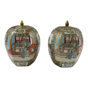 18th Century Antique Chinese Famille Rose Jars with Tops - A Pair