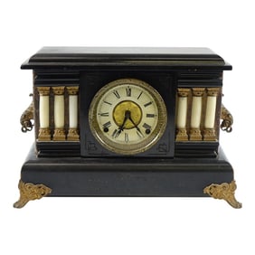 Early 20th Century Antique Mantel Clock With Marble Bronze