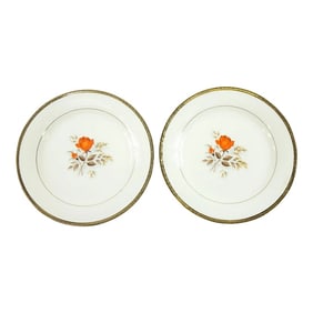 1937 Triumph American Limoges 11 Platters Vermillion Rose 22k Gold Leaf - A Pair