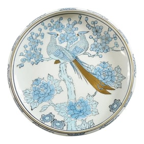 Mid 20th Century Hand Painted Gold Imari Shallow Bowl With Birds