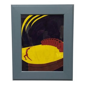 1960s Abstract Original Acrylic Painting on Paper, Framed