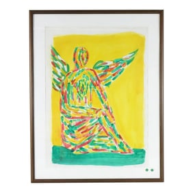 Late 20th Century The Sitting Angel Large Original Watercolor on Paper Signed