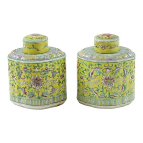 Early 20th Century Chinese Porcelain Jars with Tops - A Pair