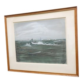 Racing the Storm - Watercolor Painting 1970 Signed on the Bottom, Framed