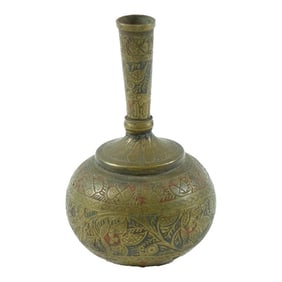 19th Century Hand Carved Brass Vase
