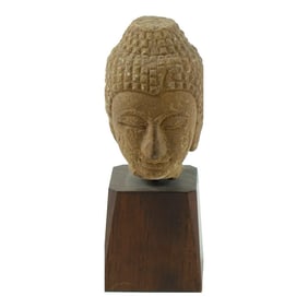 Antique 19th Century Small Clay Head of Buddha