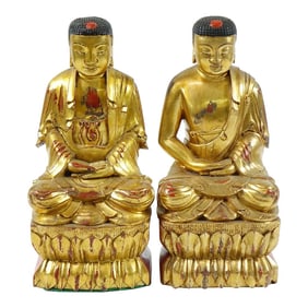 Antique Chinese Wood Guilds Buddhas - A Pair