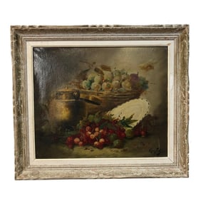 18th Century Still Life Oil Painting on Canvas Signed on the Bottom, Framed