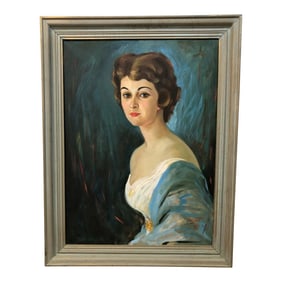 Timeless Gaze - Original Oil on Canvas Signed on the Bottom 1961, Framed