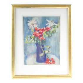 Flowers Vase Original Watercolor on Watercolor Paper