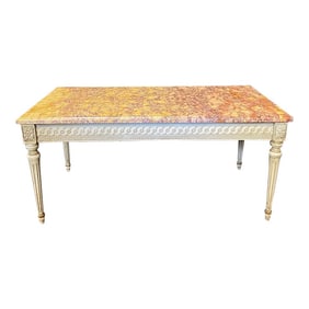 French Louis XVI Creamy Wood Marble Top Coffee Table