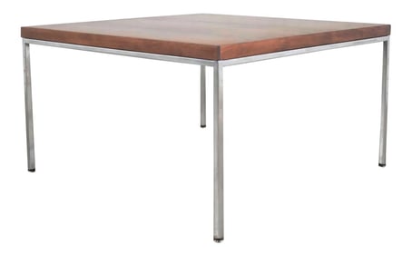 Mid Century Modern Chrome & Walnut End or Coffee Table in the Style of Florence Knoll