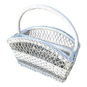 Vintage White Wicker Magazine Rack