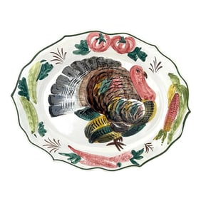 Vintage Italian Majolica Glazed Large Turkey Plater