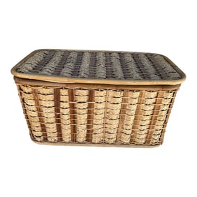 Vintage Bent Bamboo Seagrass Lidded Basket