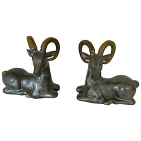 Striking Mid-Century Modern Mixed-Metal Ram Sculptures - a Pair
