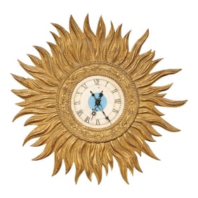 Mid 20th Century Spanish Gold Sunburst Wall Clock