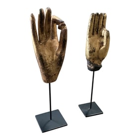 Pair of 19th Century Small Gilt Hands From Myanmar