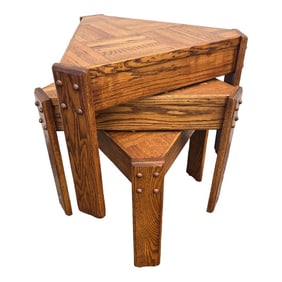 1970s Vintage Triangular Parquet Stacking Tables, Set of 3