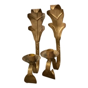 Mid 20th Century A Pair of Gold Alloy Leaf Sconces