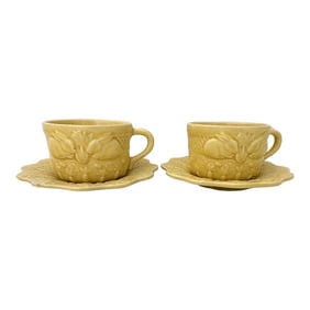 Vintage Pair of Bordallo Pinheiro "Rabbit" Yellow Flat Cup/Saucer