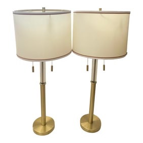 Pair of Brushed Gold & Lucite Table Lamps