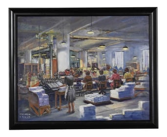 1940's Painting by Colorado Artist Herndon Davis of Industrial Interior