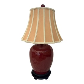 Vintage Chinese Ox-Blood Red Covered Vase Table Lamp W/Shade