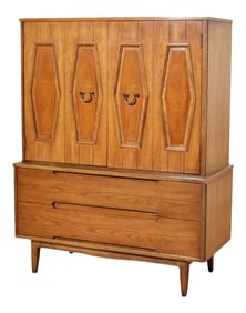 Mid Century Gentlemen's Chest With Hexagon Paneled Design and Brass Hardware