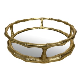 Gold Metal Faux Bamboo Gallery Mirror Tray