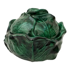 Vintage Majolica Dark Green Mini Cabbage Tureen