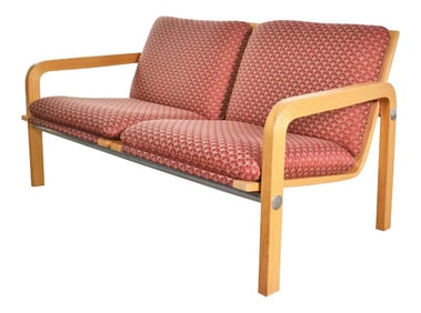 Vintage Modern Oak Bentwood and Chrome Two-Seat Settee or Bench Thonet Attributed