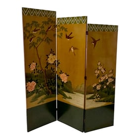 Graduated 3 Panel Hand Painted Screen With Asian Motif