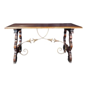Fratino Spanish Walnut Dining Table With Iron Stretchers