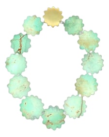 Chrysoprase Carved "Flowers" With Clasp and Square Diamond in 18k Yellow Gold