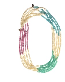 Single Strand Pearls. Emerald Beads, Pink Ruby Beads, and Faceted Apatite Beads. - Christopher Walli