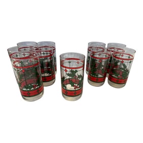 Vintage Libbey Window Pane/Holly Berry Holiday Tumblers-Set of 7